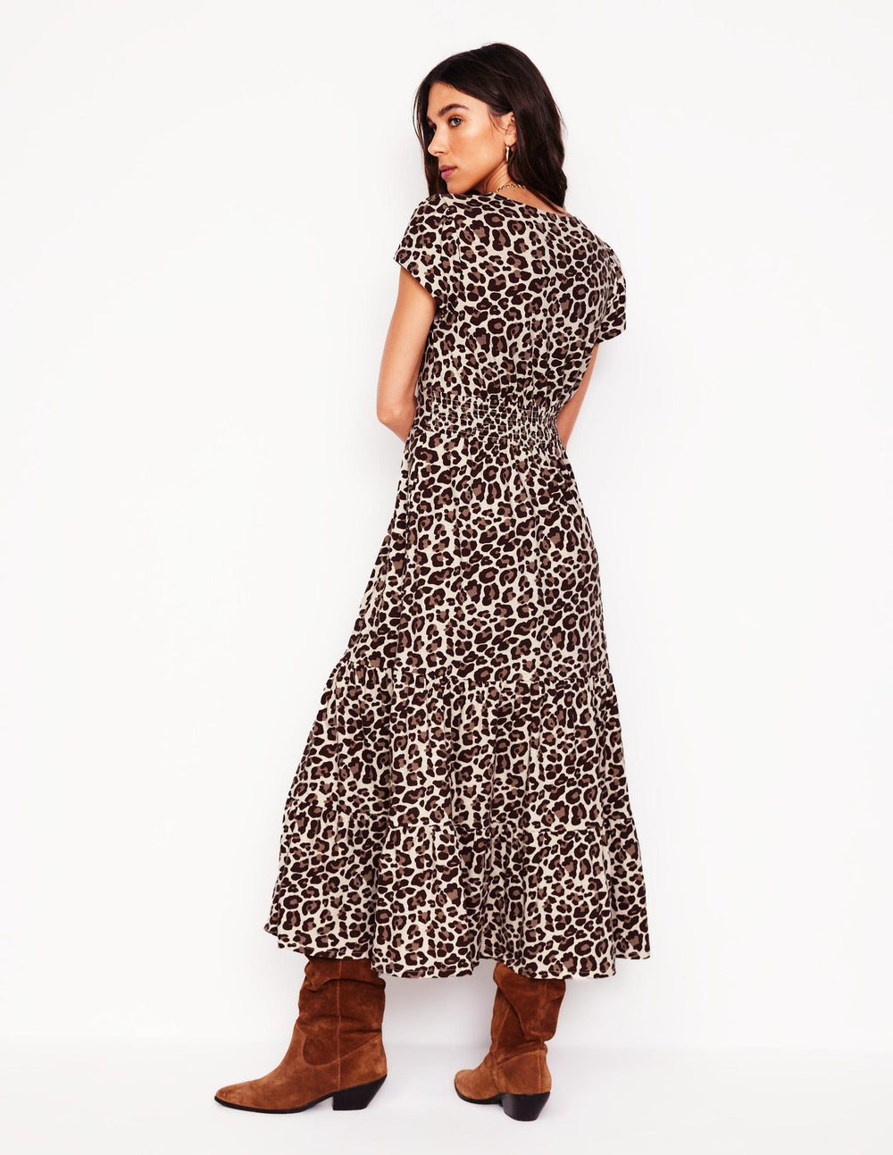 Boden Eloise Tiered Jersey Dress - Cheetah Pop