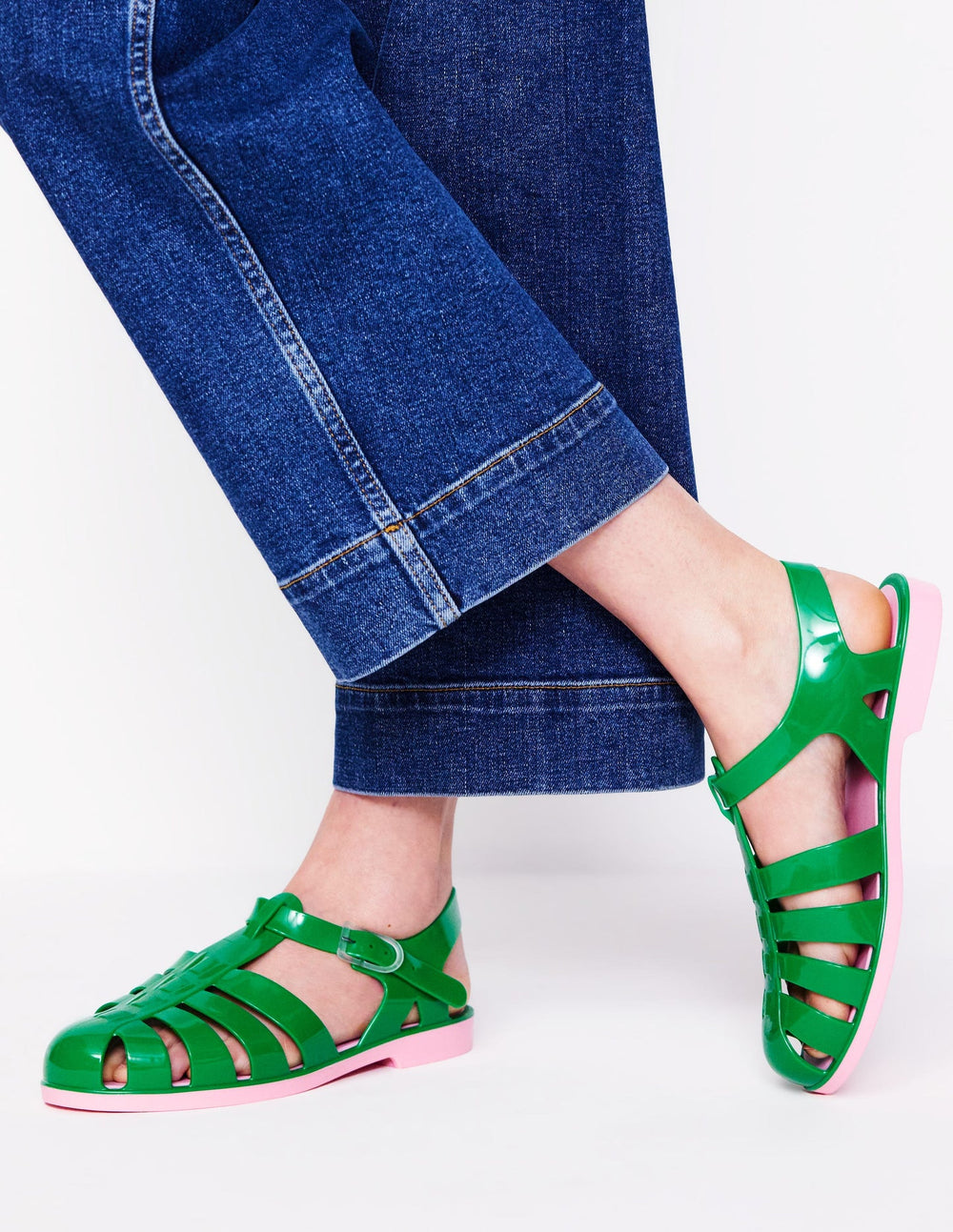 Boden Jelly Shoe - Rich Emerald/ Soft Pink