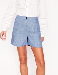 Boden Dulwich Linen Shorts - Grey Blue Chambray