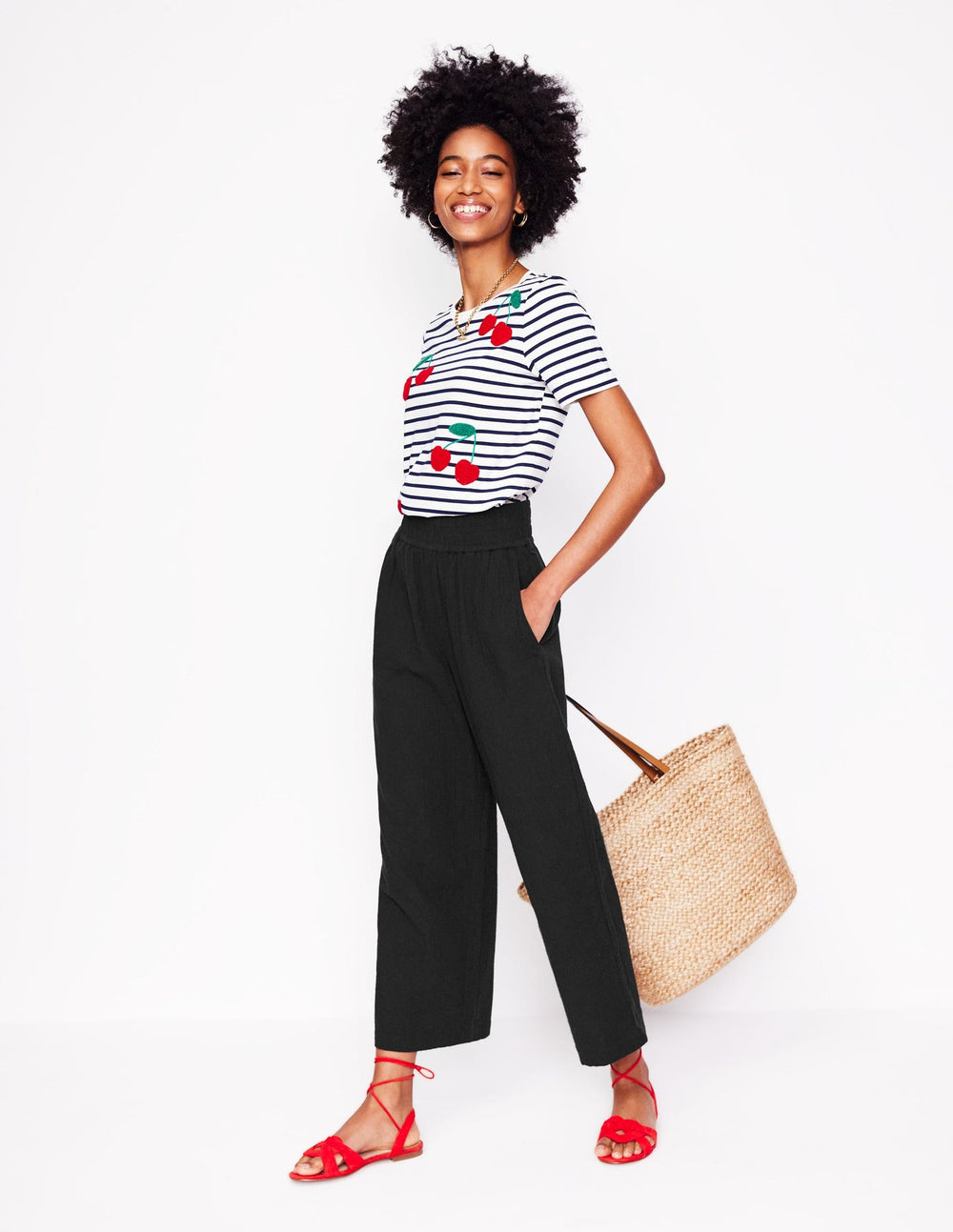 Boden Cropped Double Cloth Pants - Black