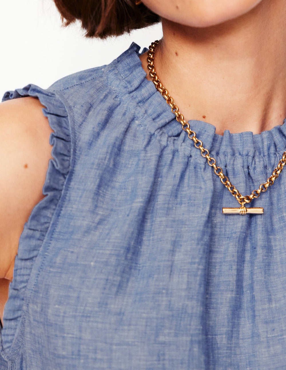 Boden Sophie Ruffle Linen Top - Chambray