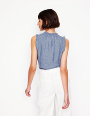 Boden Sophie Ruffle Linen Top - Chambray