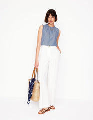 Boden Sophie Ruffle Linen Top - Chambray