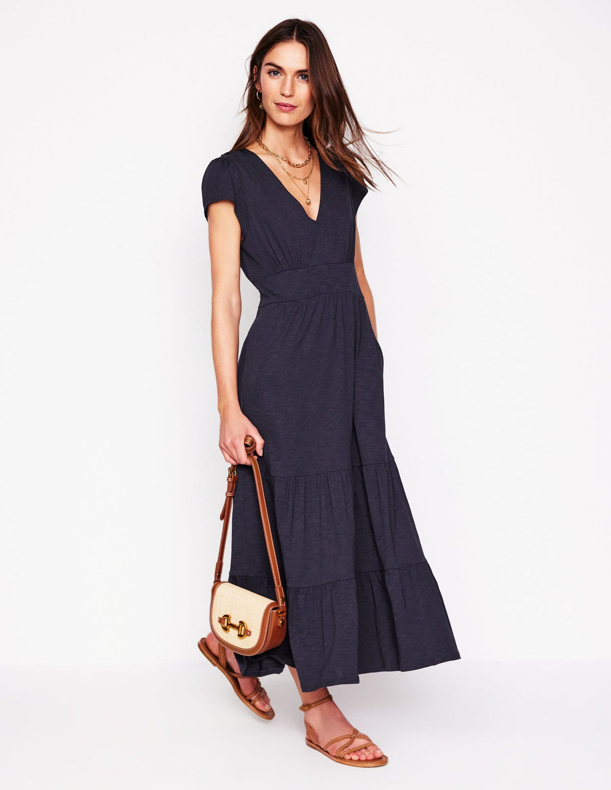 Boden Eloise Tiered Jersey Dress - Navy