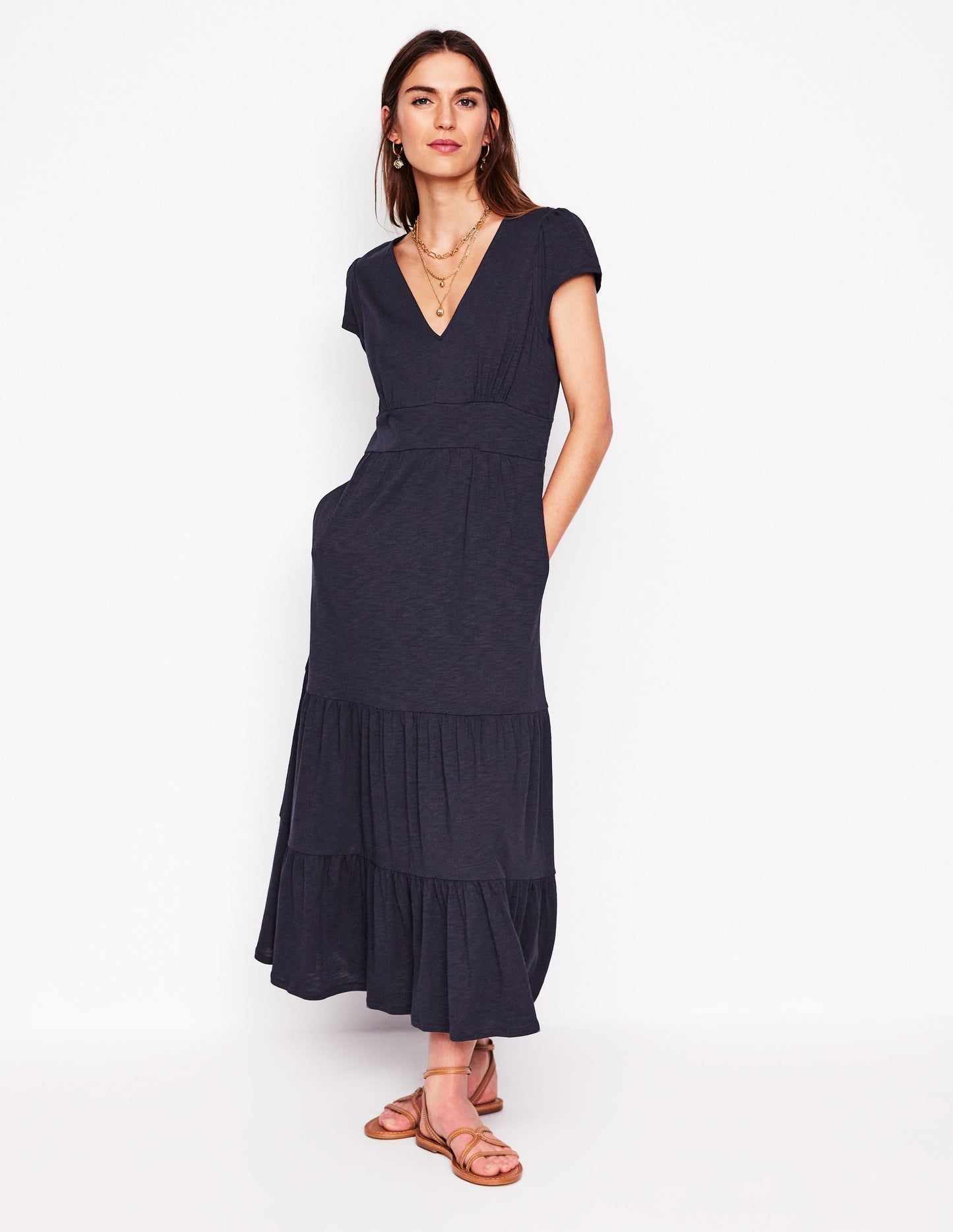 Boden Eloise Tiered Jersey Dress - Navy