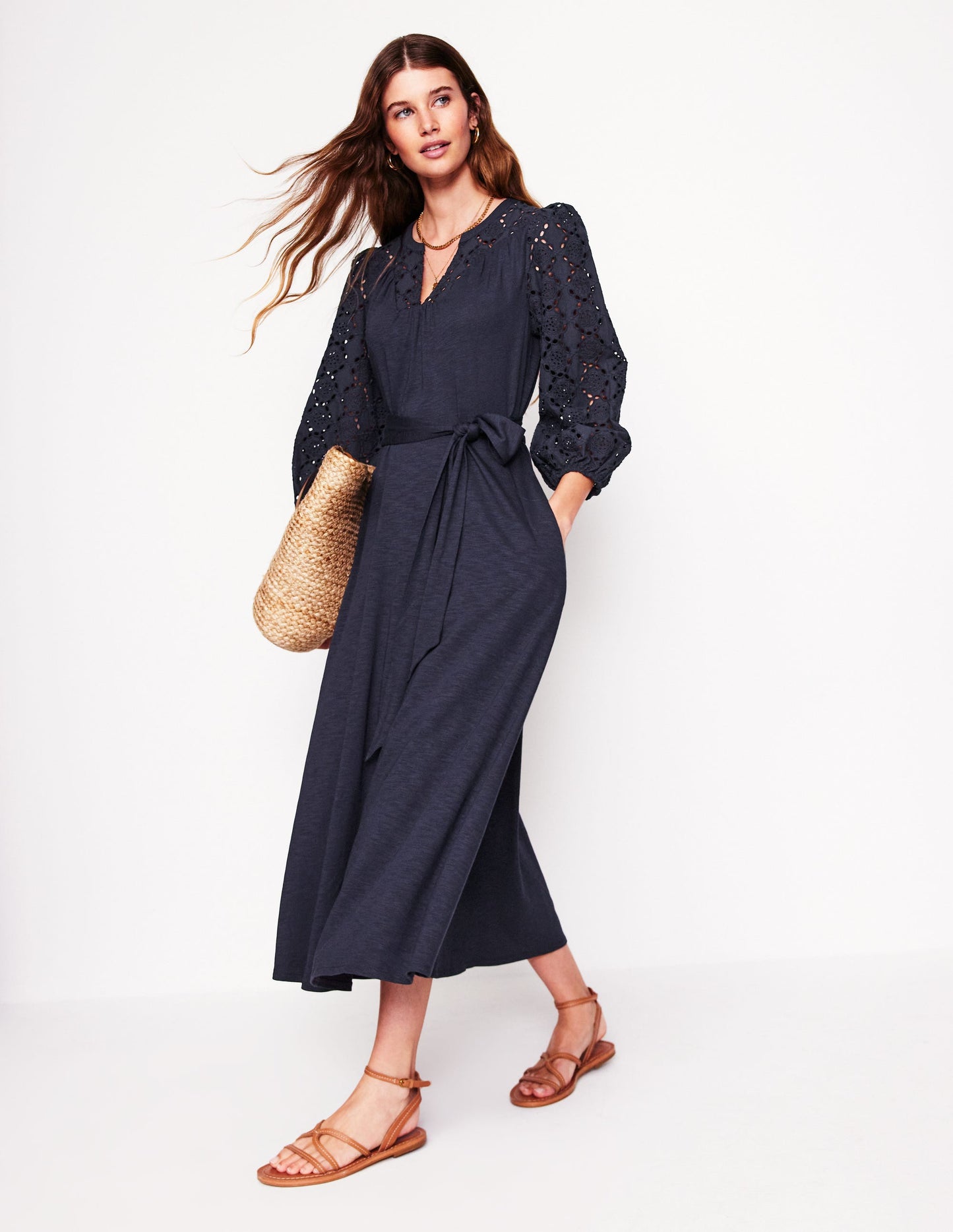 Boden Eden Broderie Jersey Dress - Navy