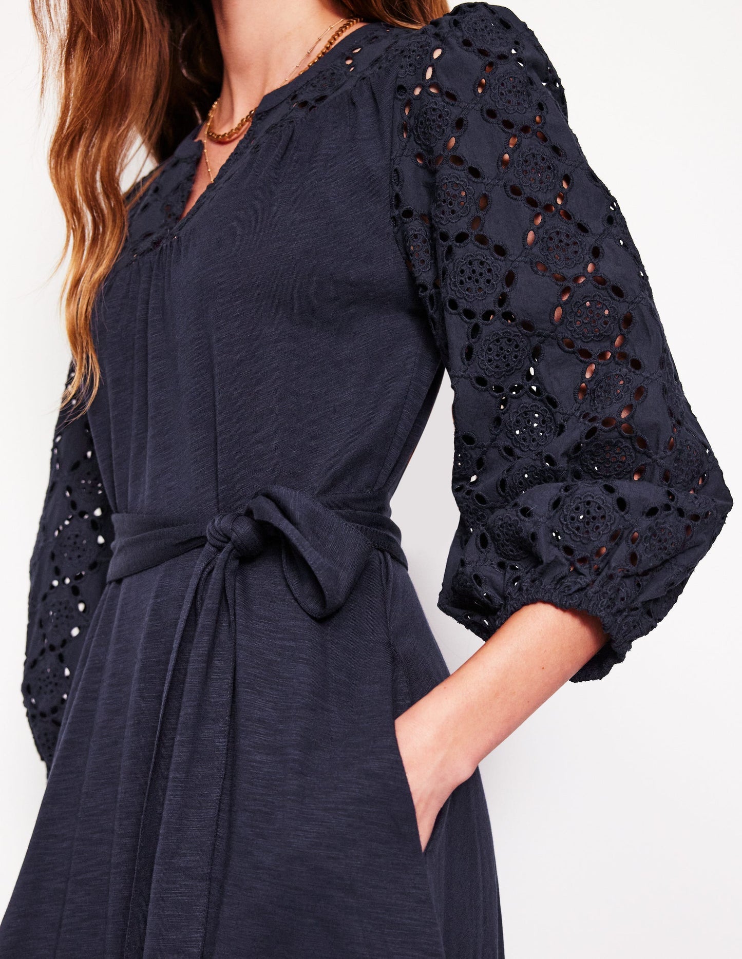 Boden Eden Broderie Jersey Dress - Navy