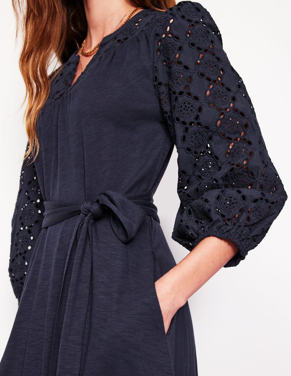 Boden Eden Broderie Jersey Dress - Navy