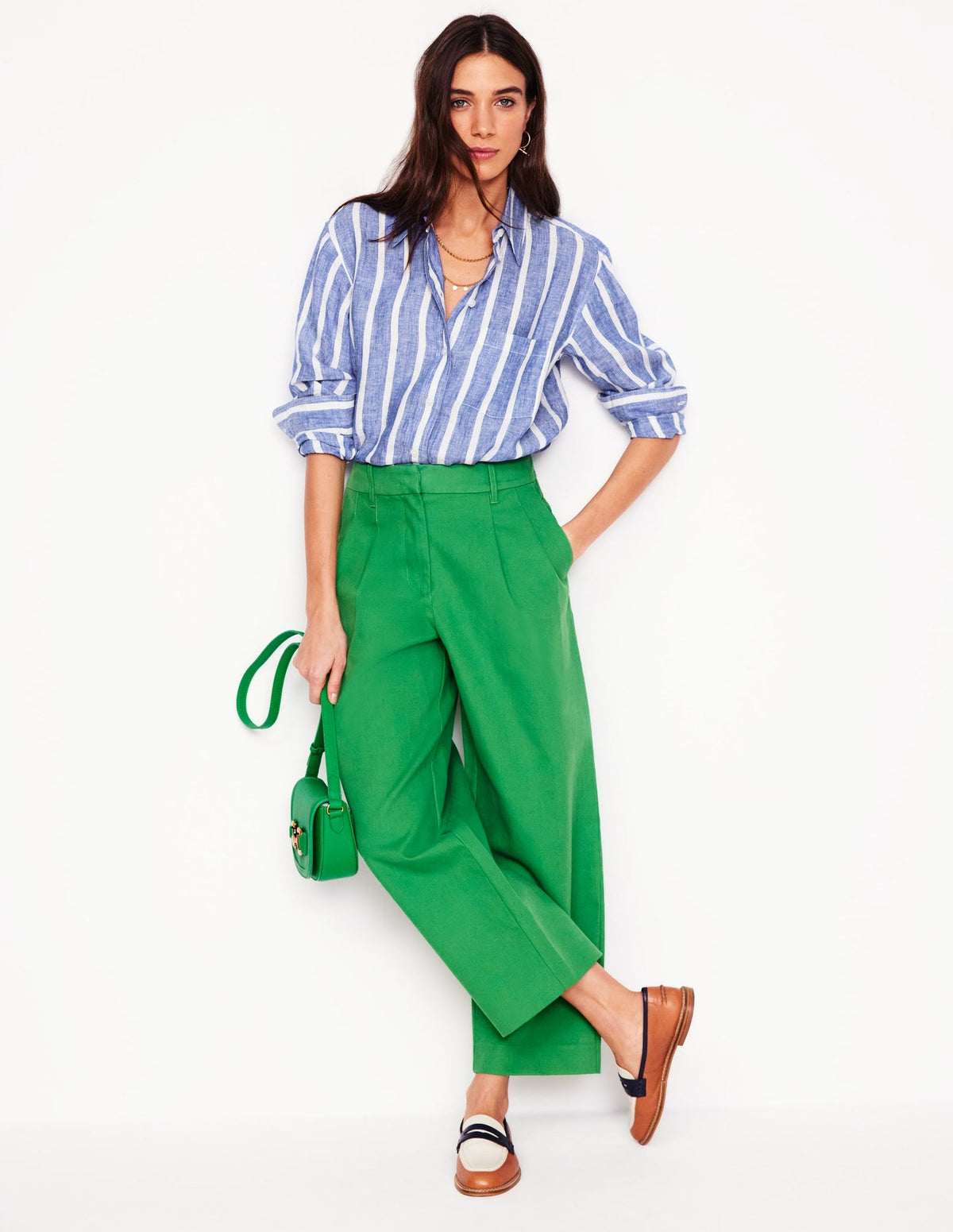 Boden Sadie Relaxed Linen Shirt - Bright Blue Woven Breton