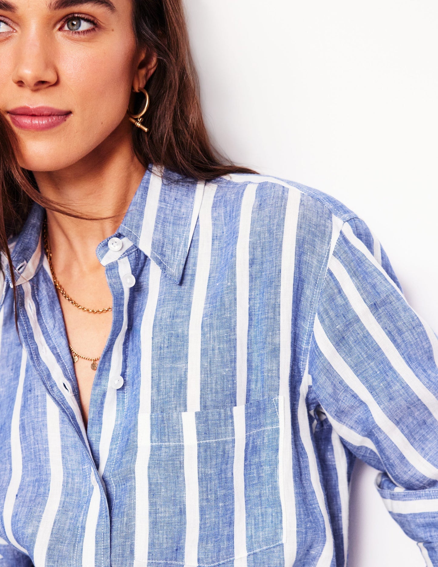 Boden Sadie Relaxed Linen Shirt - Bright Blue Woven Breton