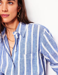 Boden Sadie Relaxed Linen Shirt - Bright Blue Woven Breton