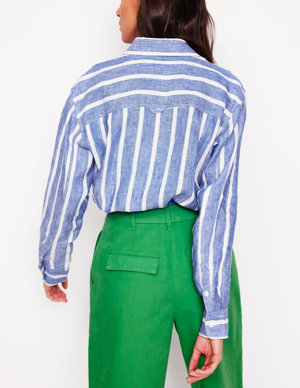 Boden Sadie Relaxed Linen Shirt - Bright Blue Woven Breton