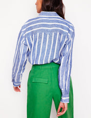 Boden Sadie Relaxed Linen Shirt - Bright Blue Woven Breton