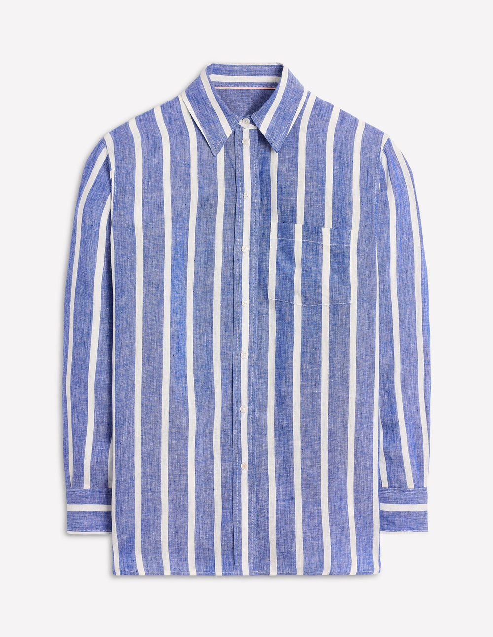 Boden Sadie Relaxed Linen Shirt - Bright Blue Woven Breton