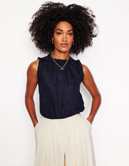 Boden Sophie Ruffle Linen Top - Navy