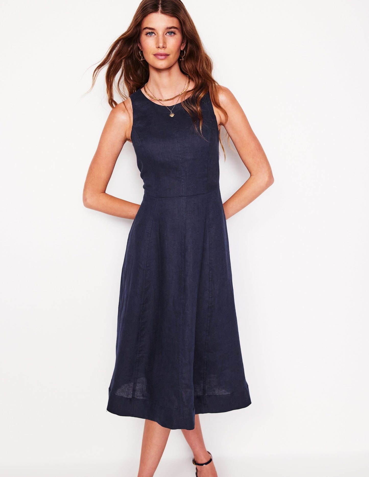 Boden Carla Linen Midi Dress - Navy