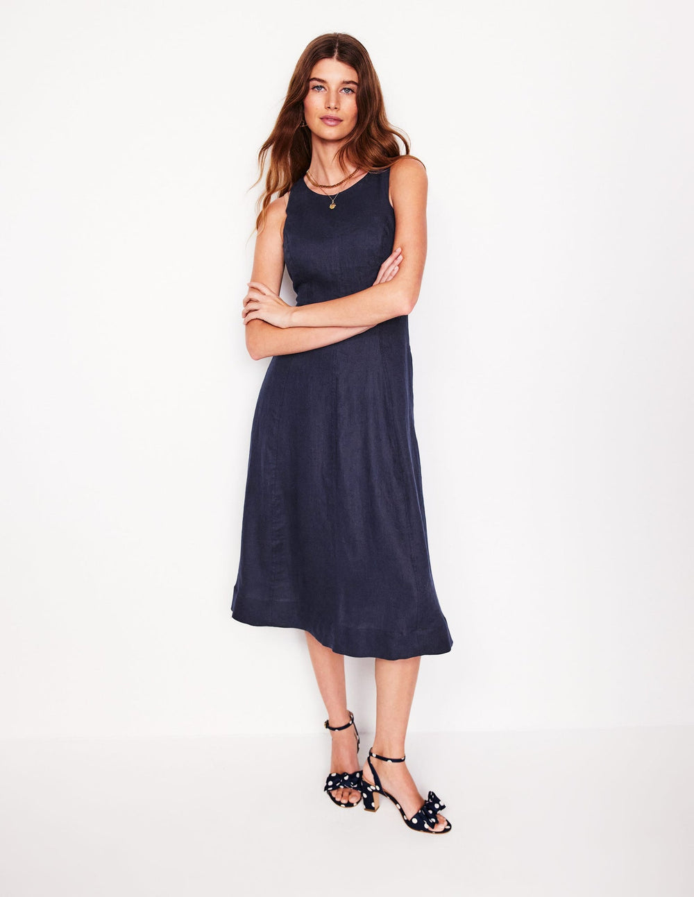 Boden Carla Linen Midi Dress - Navy