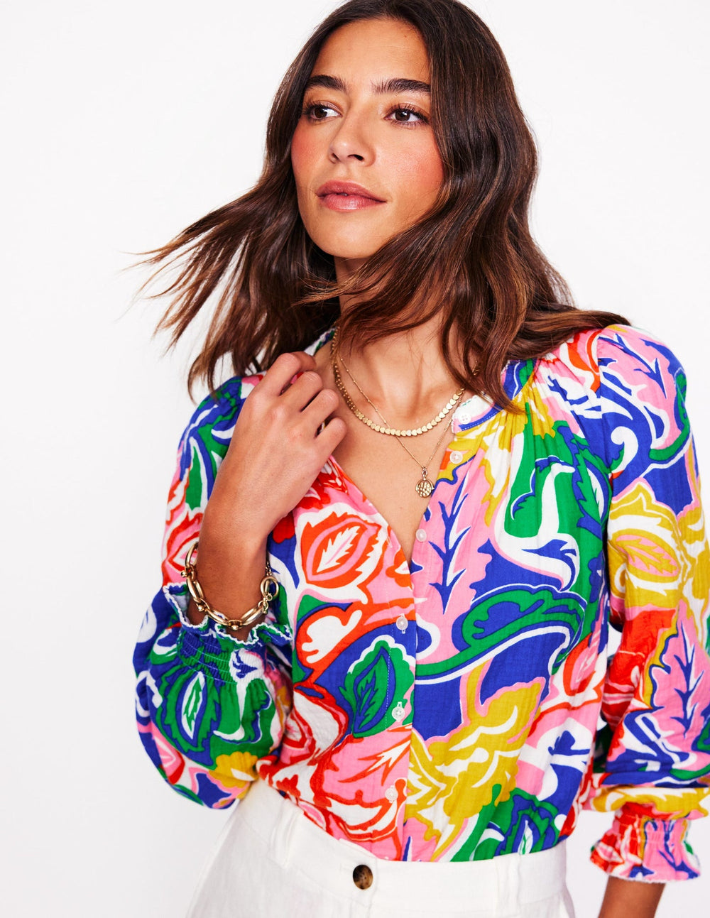 Boden Evie Double Cloth Top - Multi, Foliage Twirl