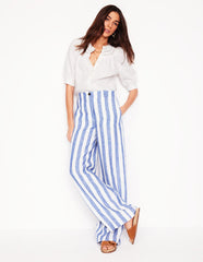 Boden Westbourne Linen Pants - Bright Blue Stripe