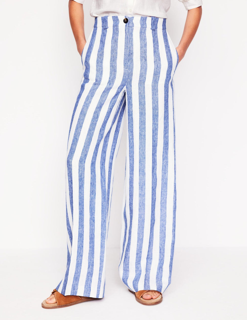 Boden Westbourne Linen Pants - Bright Blue Stripe