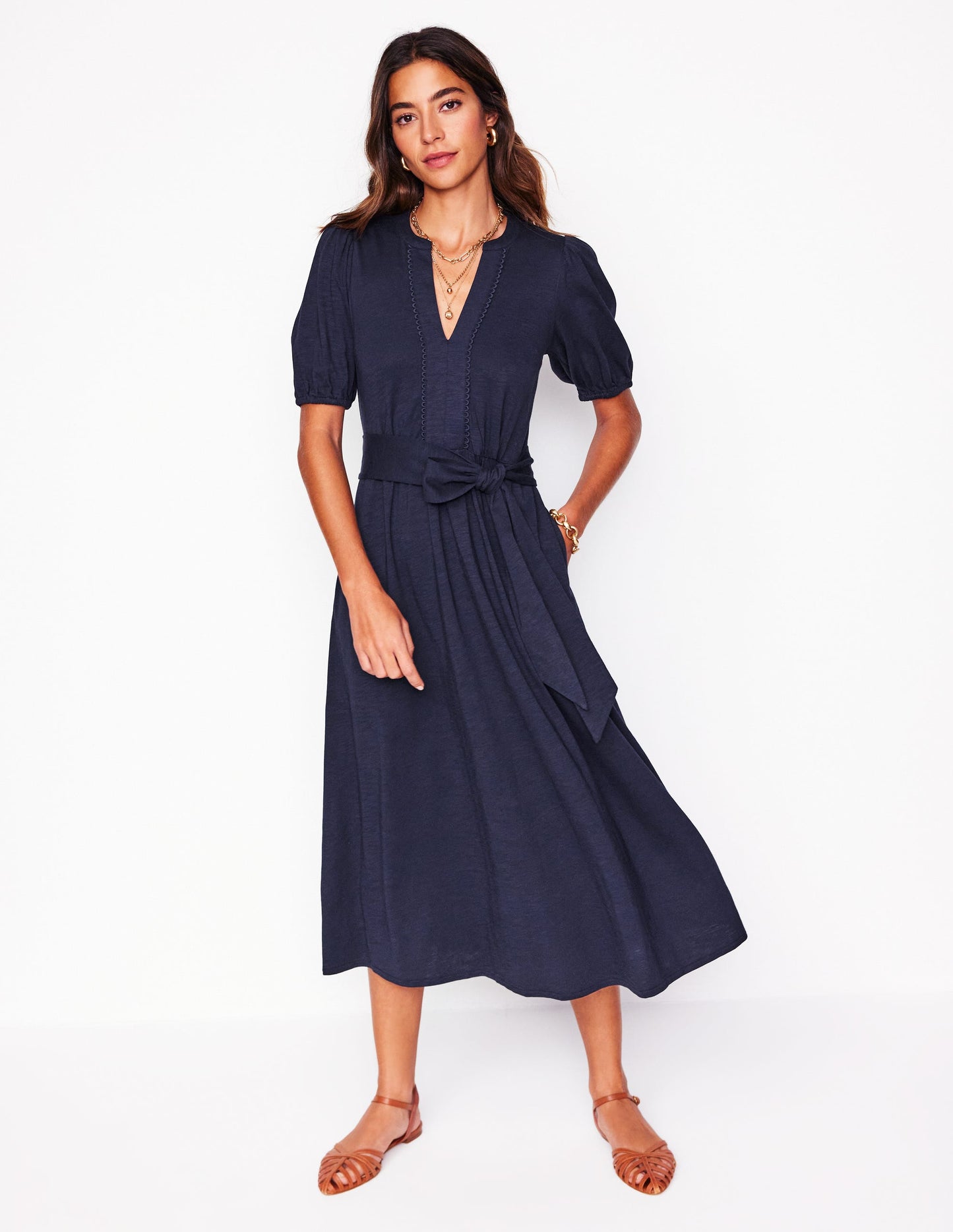Boden Sofia Trim Jersey Midi Dress - Navy