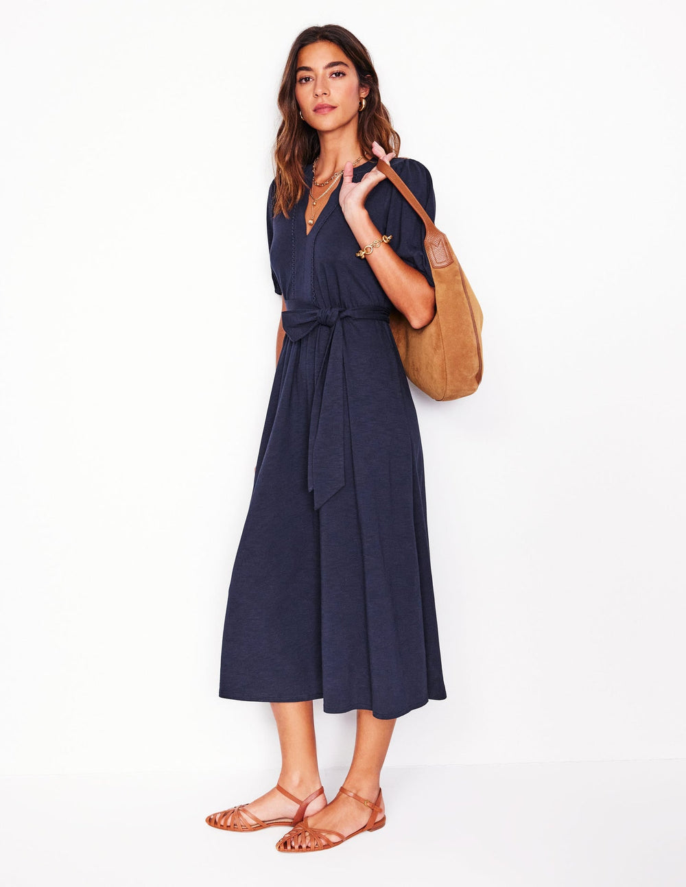 Boden Sofia Trim Jersey Midi Dress - Navy