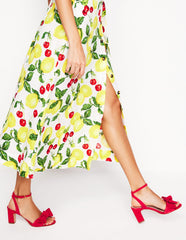 Boden Bow Heeled Sandals - Hibiscus