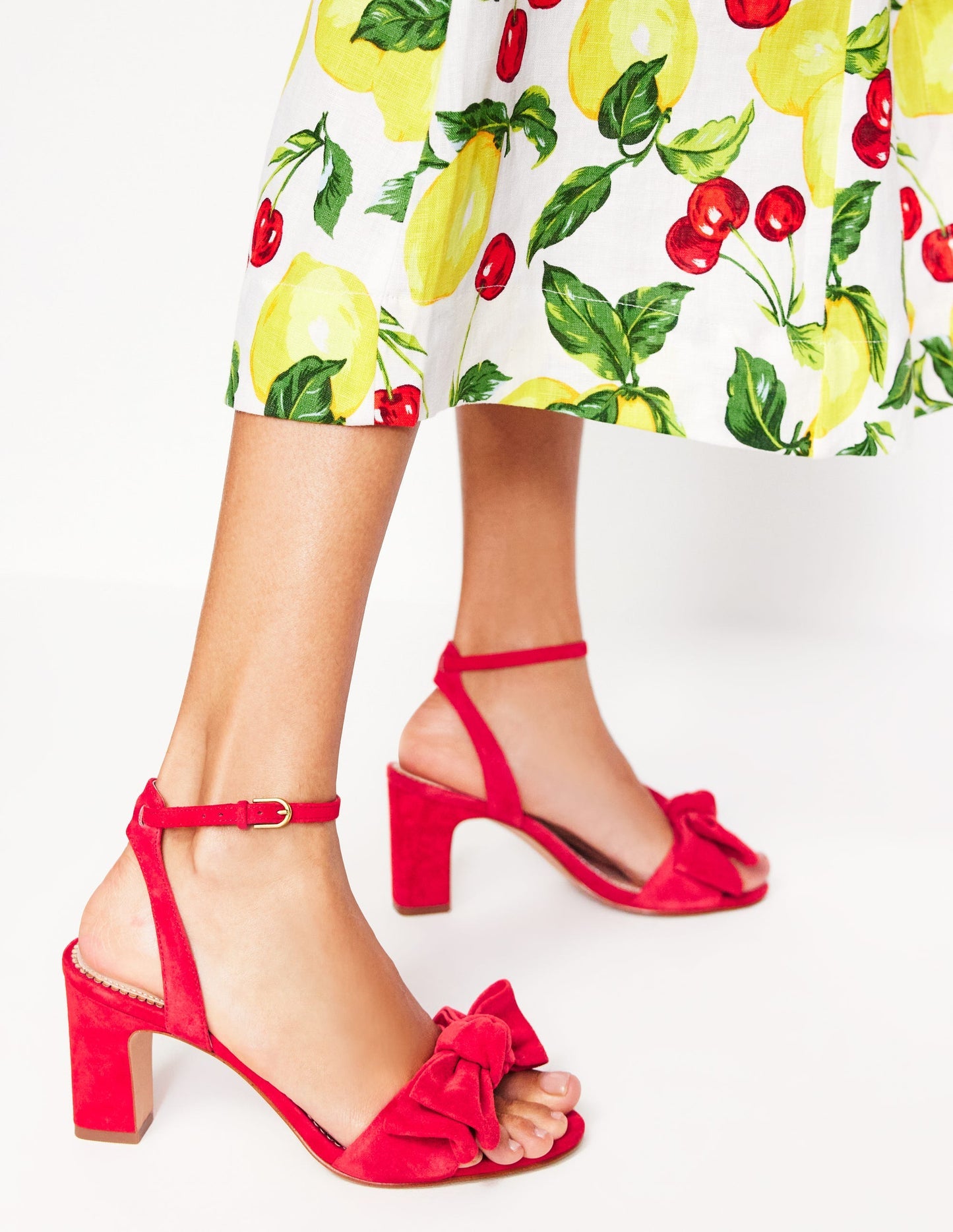 Boden Bow Heeled Sandals - Hibiscus