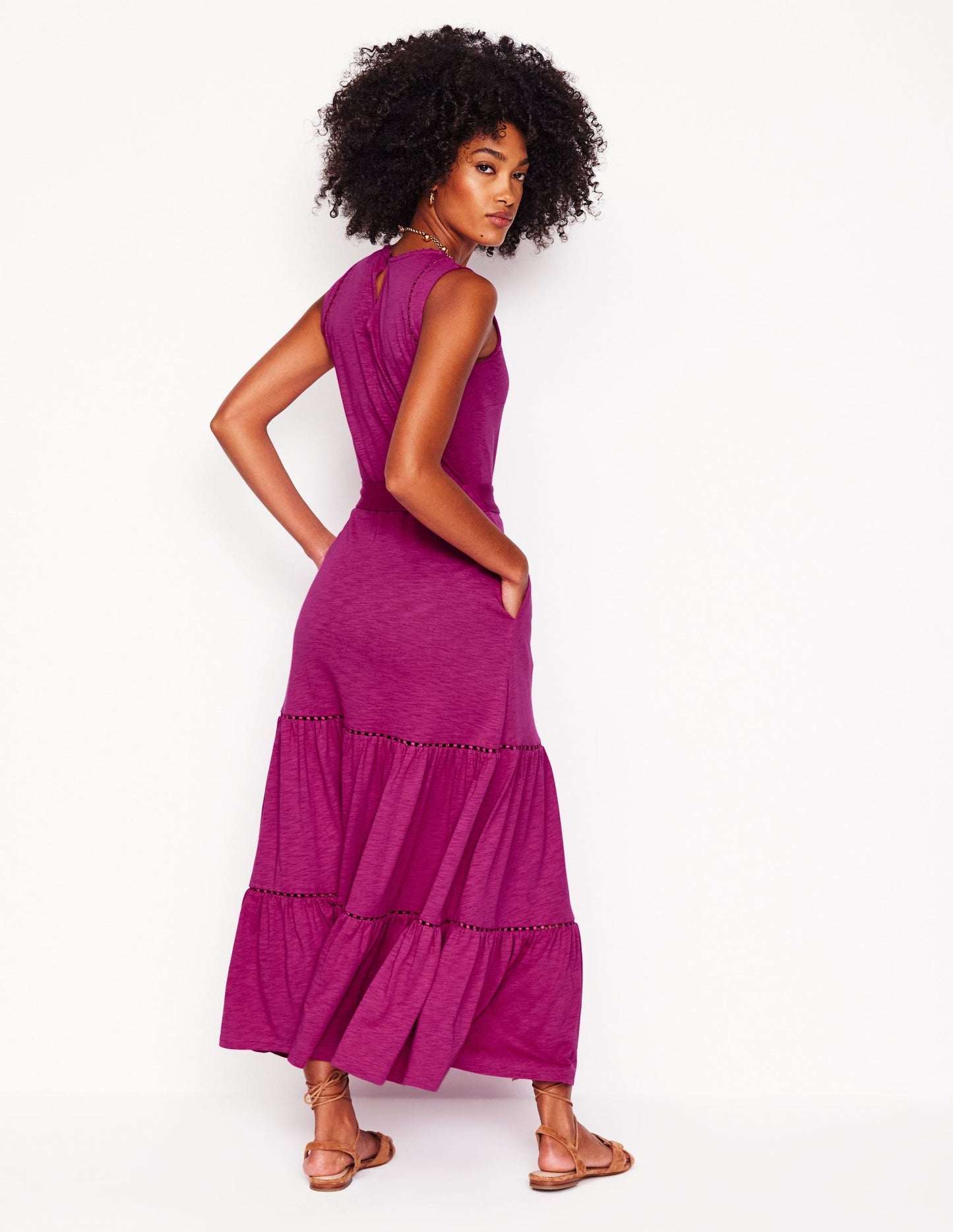 Boden Mila Trim Tiered Jersey Dress - Fuschia