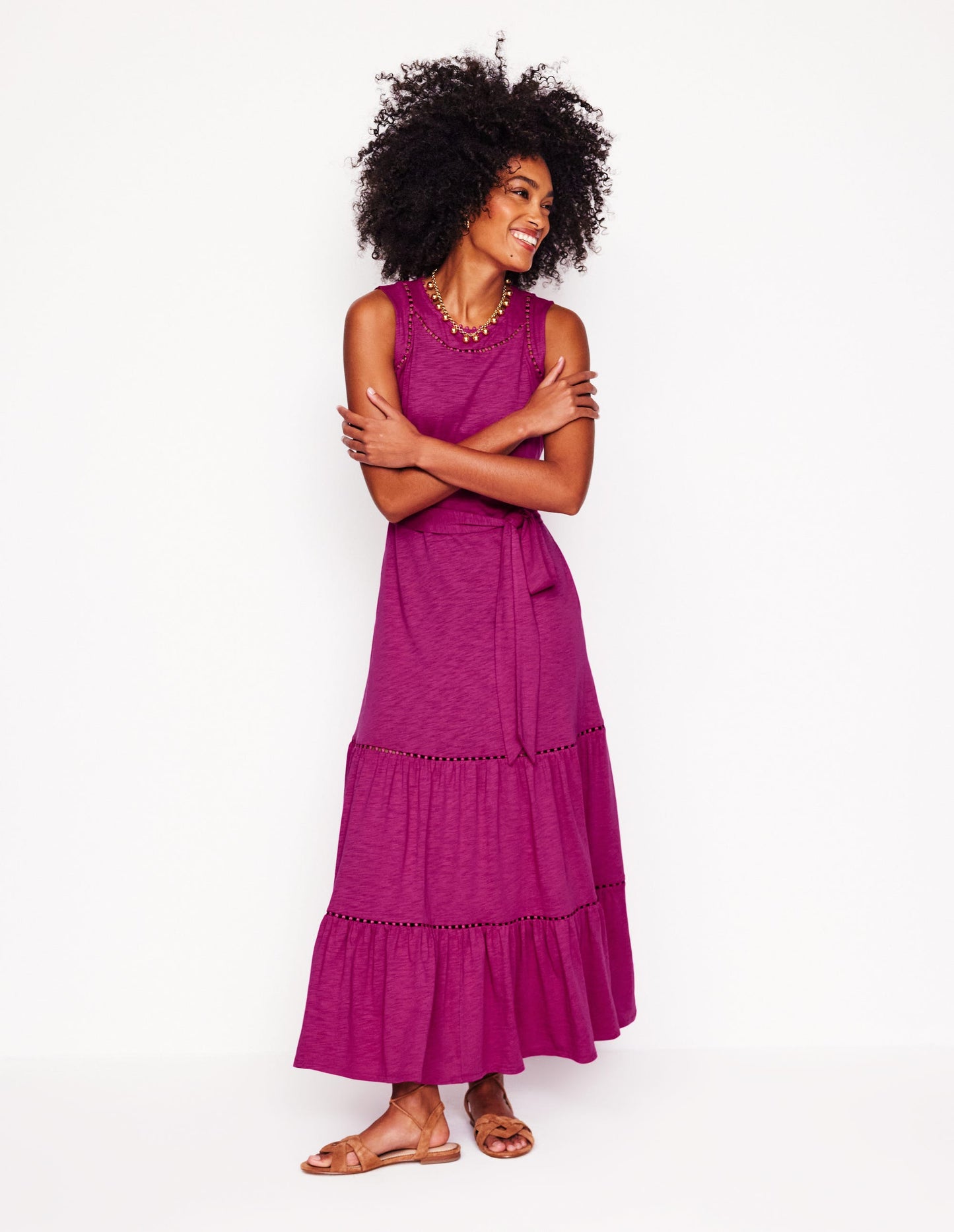 Boden Mila Trim Tiered Jersey Dress - Fuschia