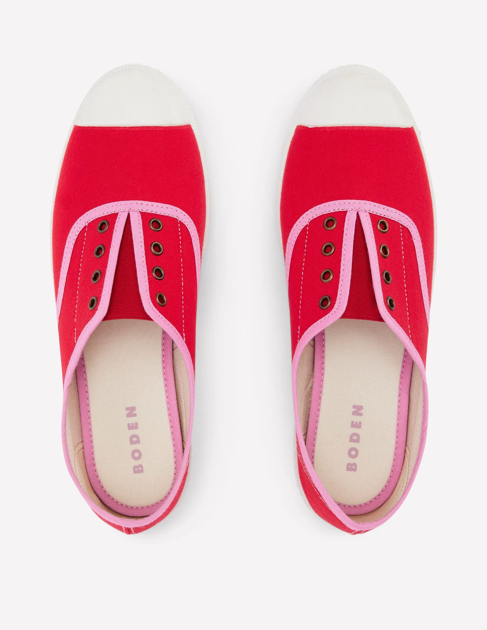 Boden Laceless Canvas Plimsoll - Post Box Red/Soft Pink