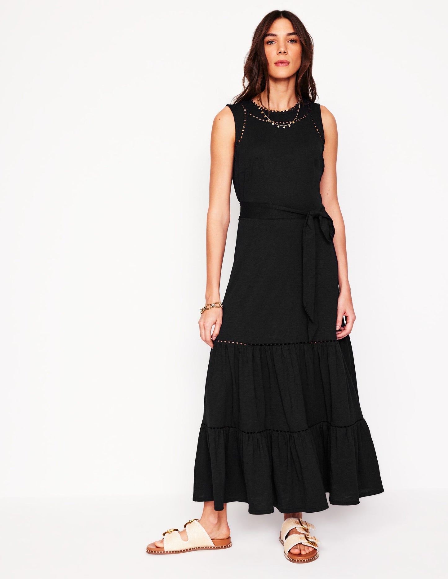 Boden Mila Trim Tiered Jersey Dress - Black