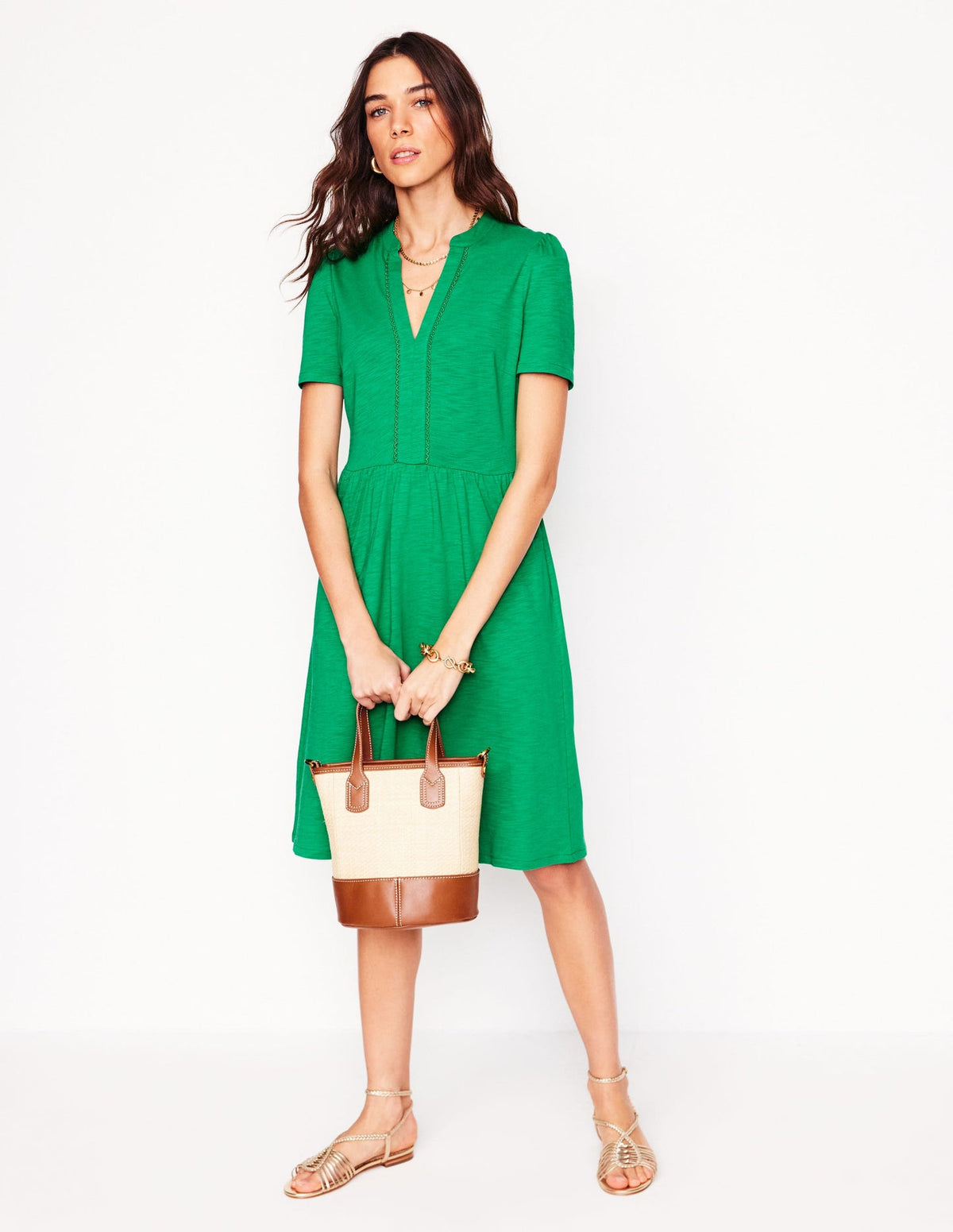 Boden Naomi Short Sleeve Dress - Teal Stamp