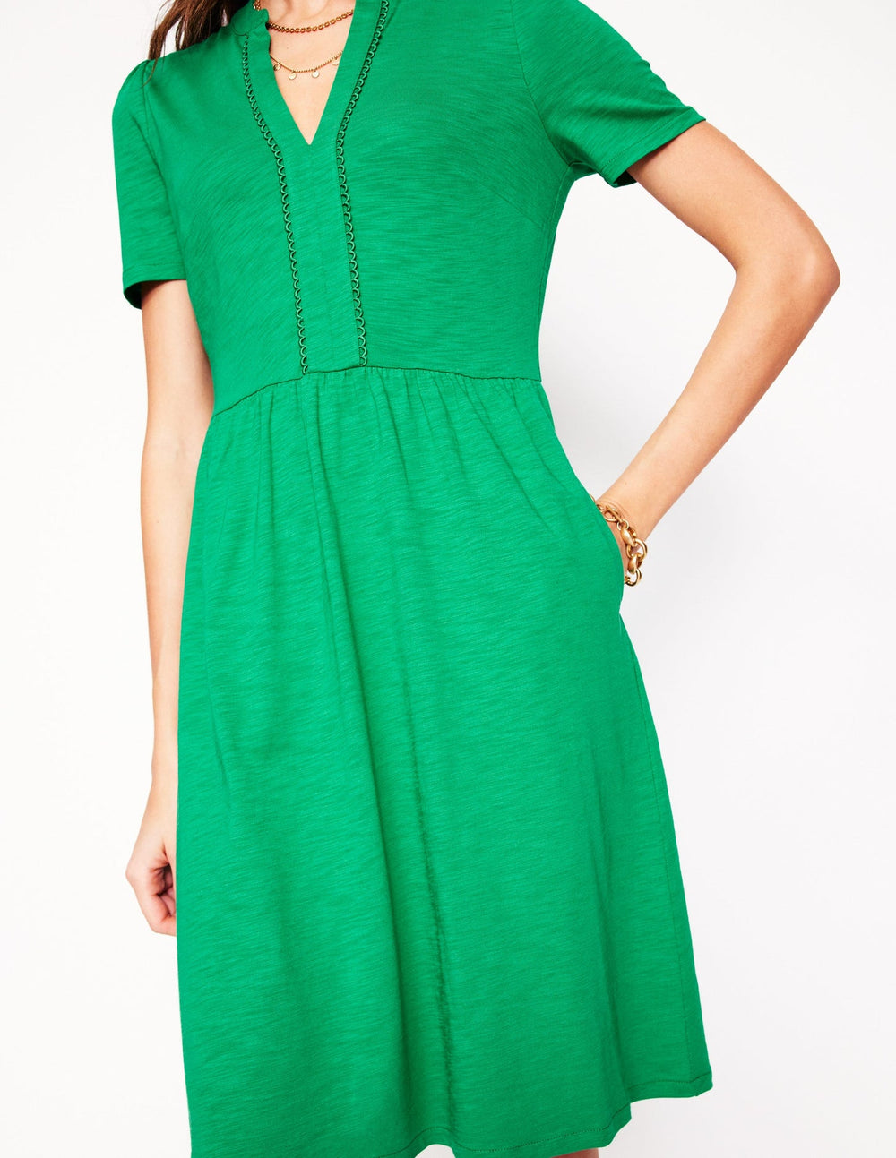 Boden Naomi Short Sleeve Dress - Teal Stamp
