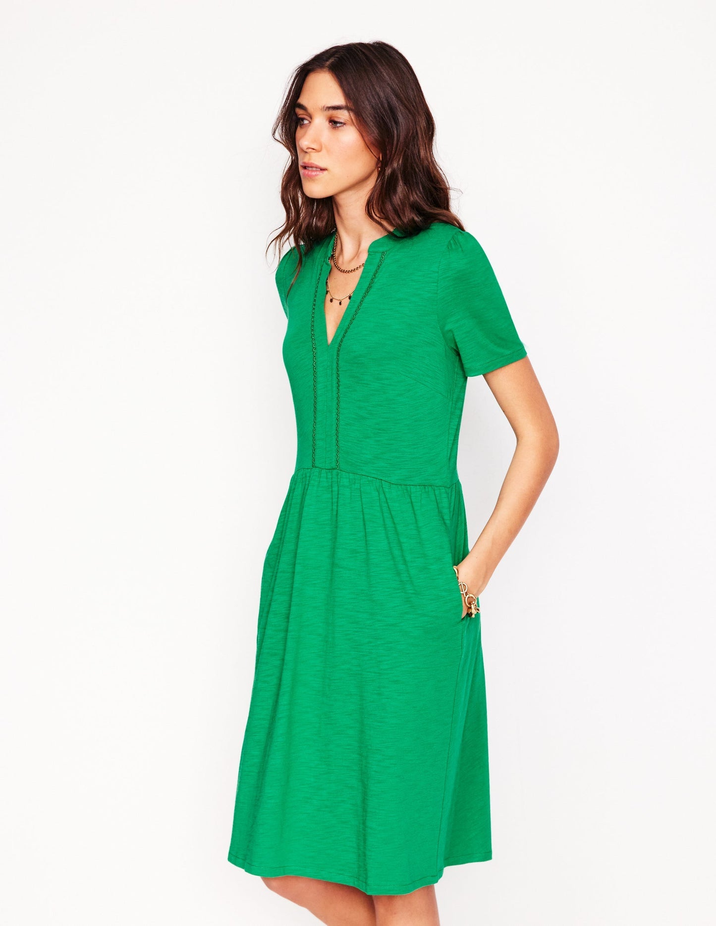 Boden Naomi Short Sleeve Dress - Teal Stamp