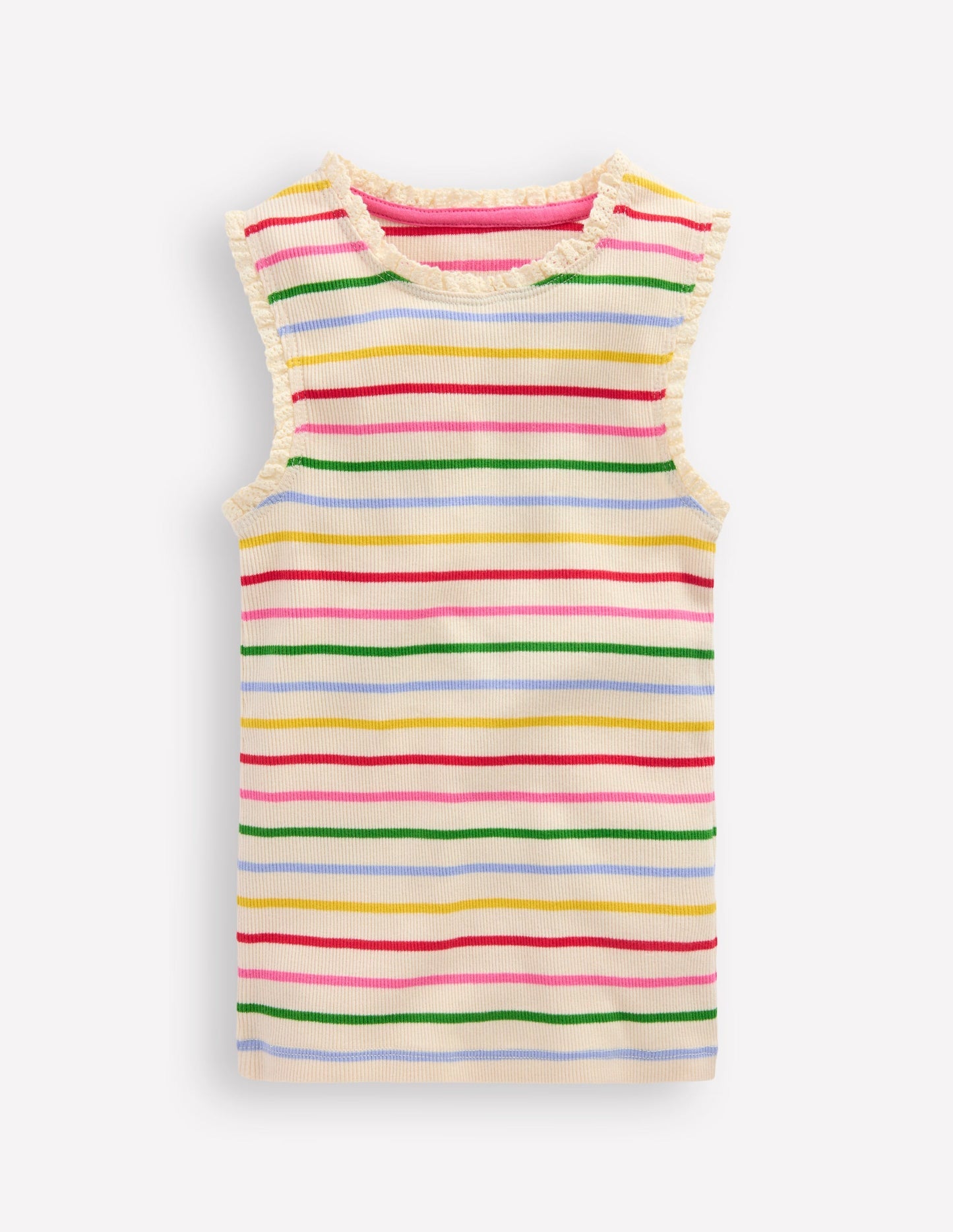 Boden Ribbed Lace Trim Tank Top - Multi Stripe