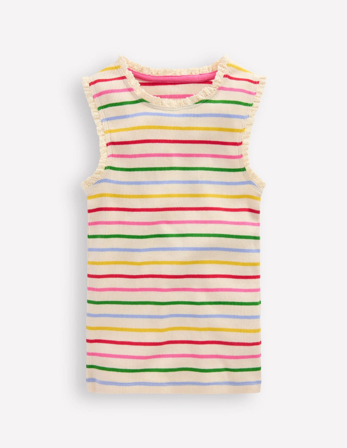 Boden Ribbed Lace Trim Tank Top - Multi Stripe