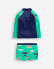 Boden Fun Rash Vest Set - Aquamarine Blue Turtles