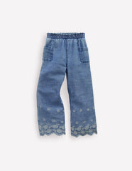 Boden Broderie Hem Pants - Denim