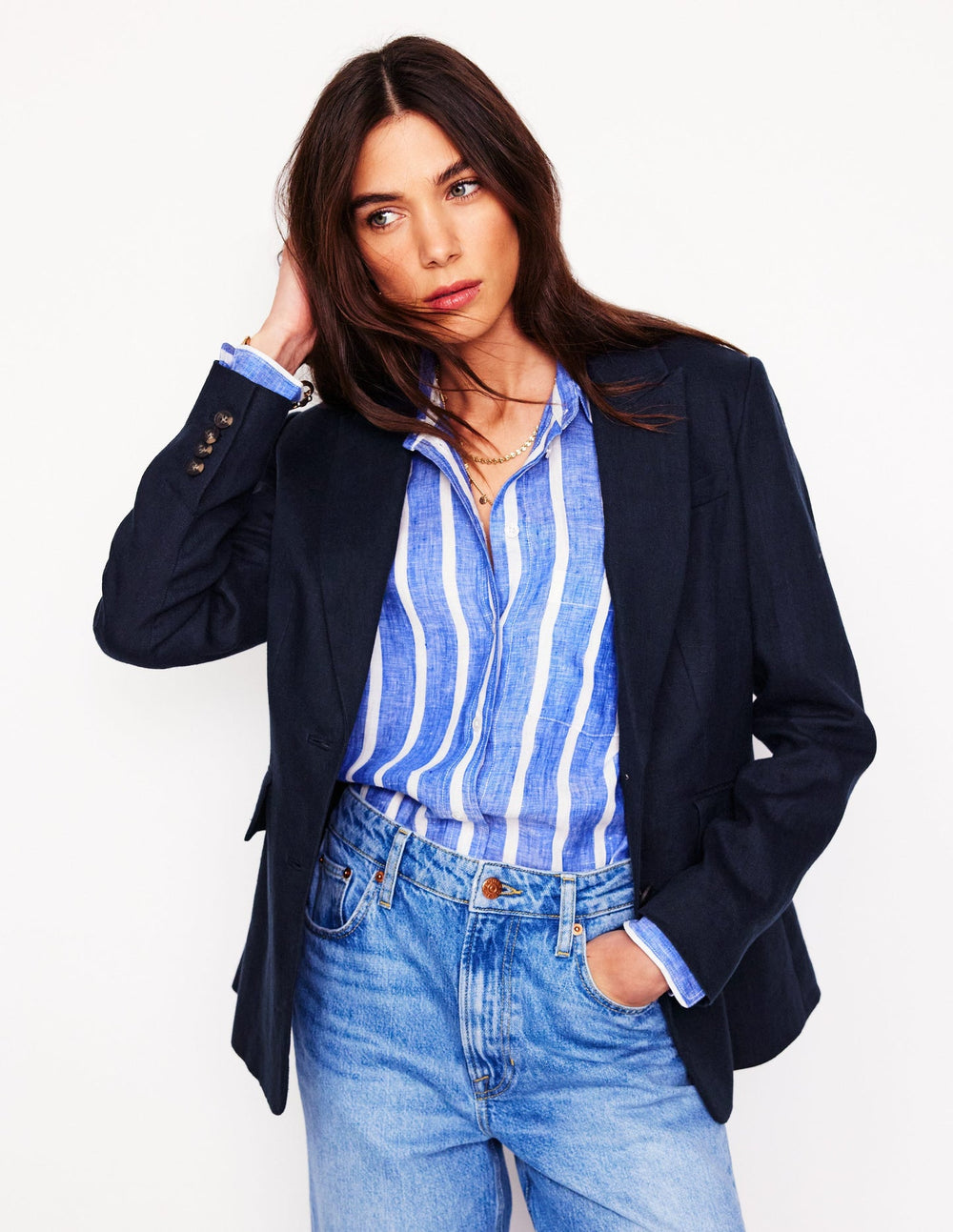 Boden Stamford Linen Blazer - Navyy