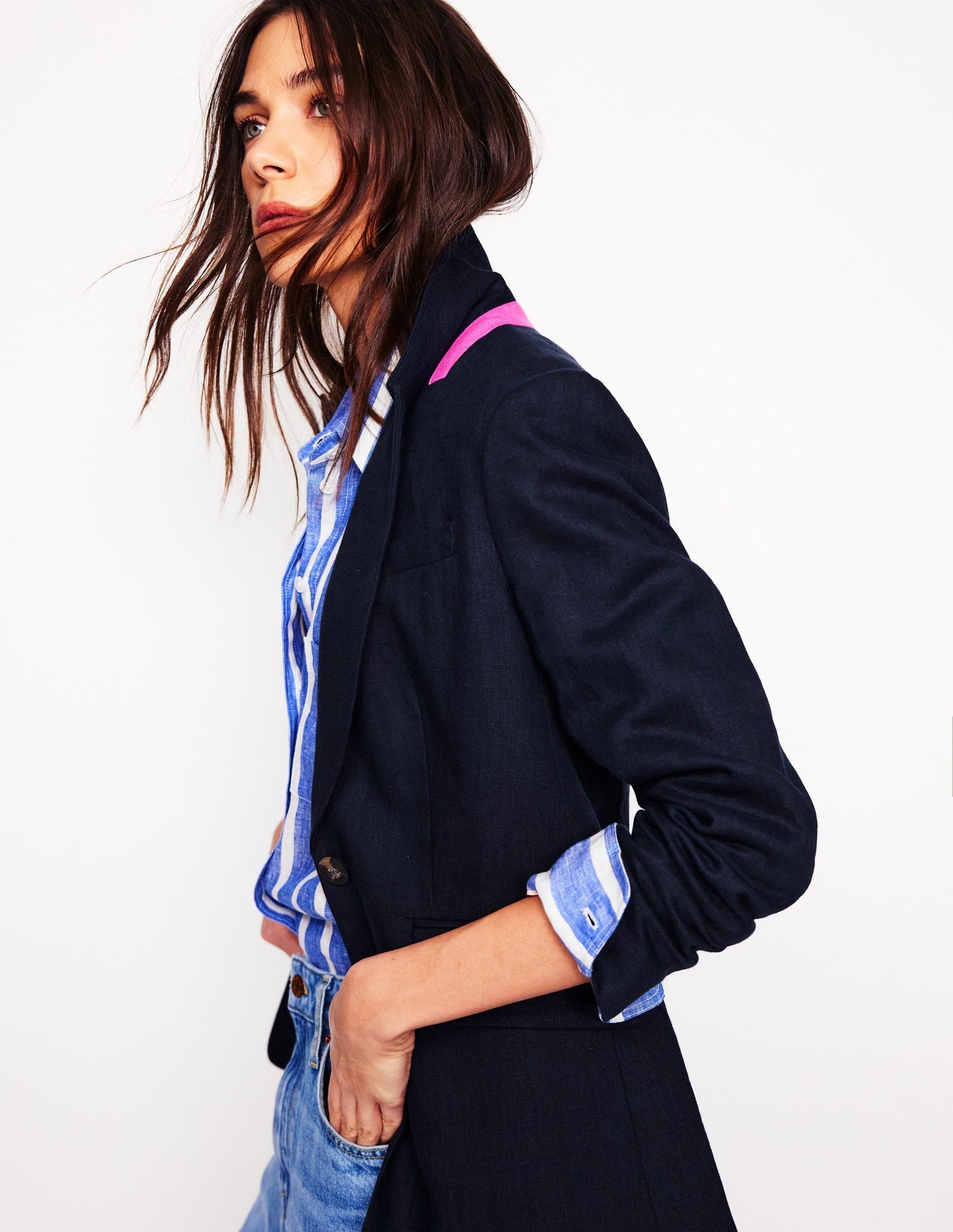 Boden Stamford Linen Blazer - Navyy