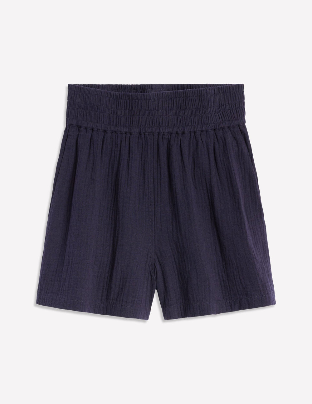 Boden Smocked Double Cloth Shorts - Navy
