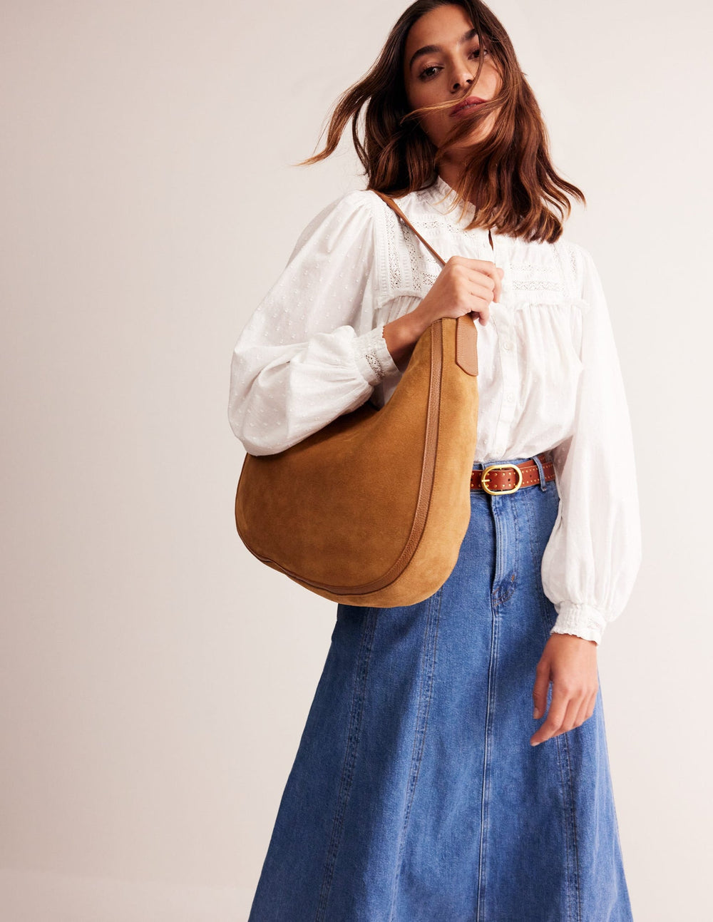 Boden Suede Hobo Bag - Tan