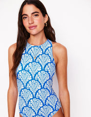 Boden Sporty Zip Back Swimsuit - Bright Blue, Blossomy