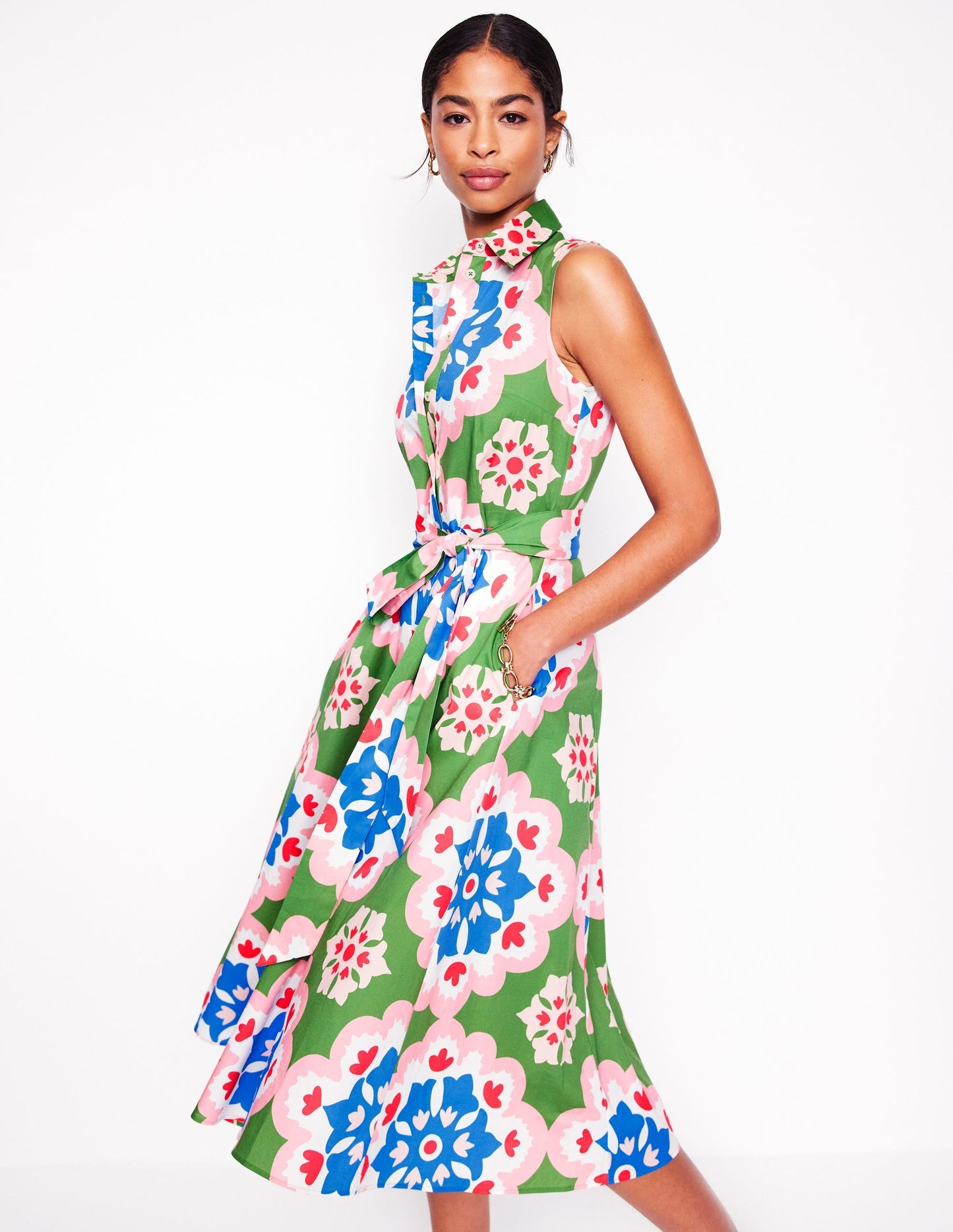 Boden Amy Sleeveless Shirt Dress - Multi, Bloom Geo
