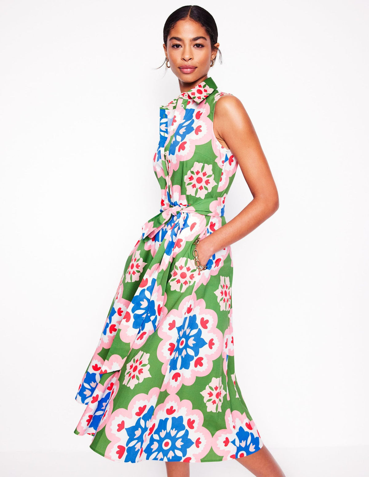 Boden Amy Sleeveless Shirt Dress - Multi, Bloom Geo
