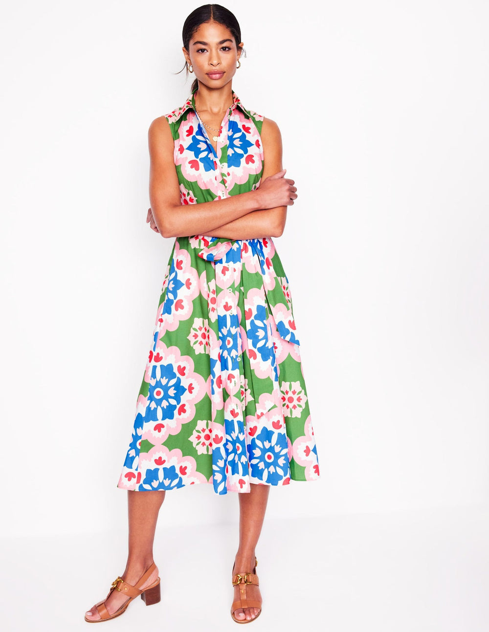 Boden Amy Sleeveless Shirt Dress - Multi, Bloom Geo