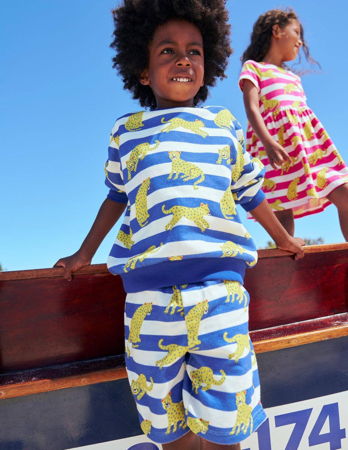 Boden Printed Shorts - Bright Blue Leopard Stripe