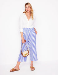 Boden Cropped Double Cloth Pants - Bright Blue Stripe