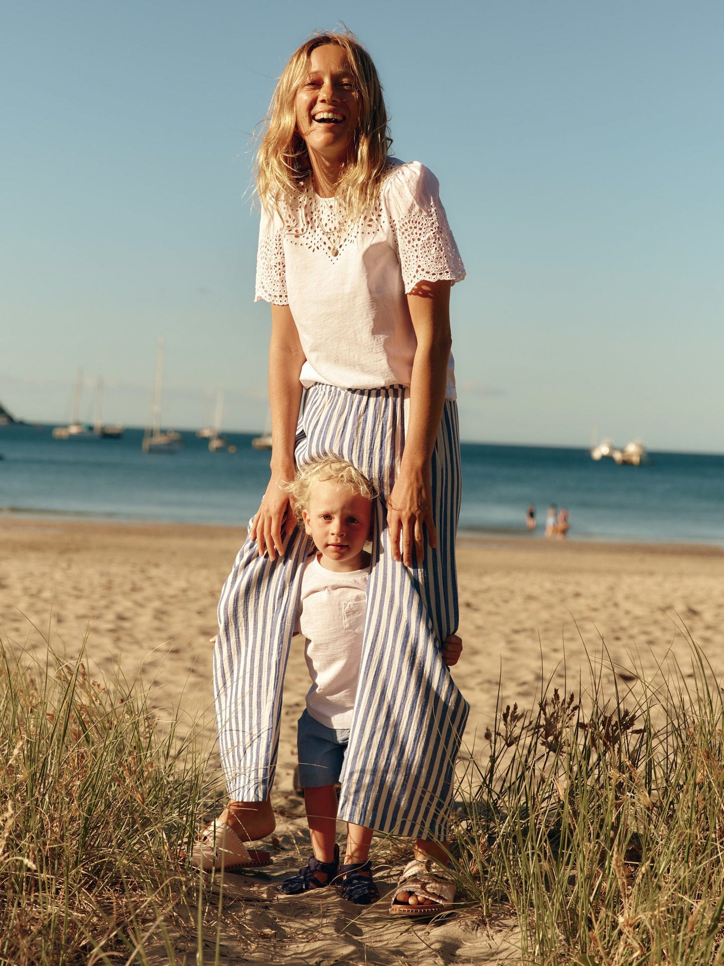 Boden Cropped Double Cloth Pants - Bright Blue Stripe